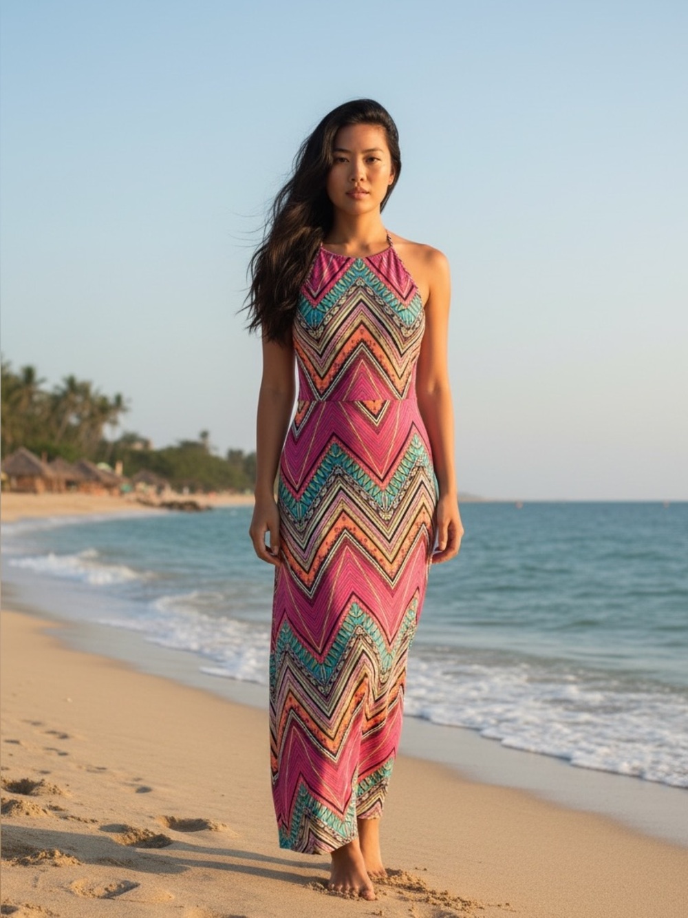 Auditions Chevron Maxi Dress in Pink, Teal, Orange